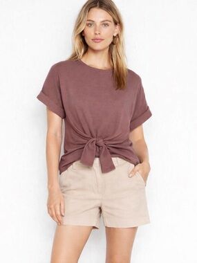 Express Tie Front Oversized Tee | Mauve Dusty Rose | Size Small